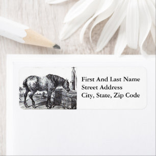 Vintage Percheron Horse Black and White Drawing Return Address Label