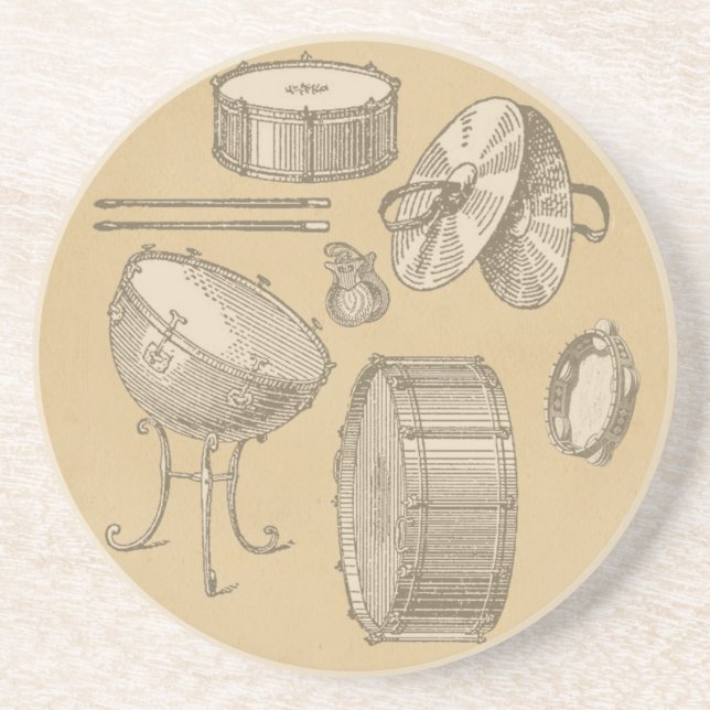 Vintage Percussion Instruments on Parchment Look Coaster (Front)
