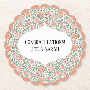 Vintage Perfect Pink & Peach Roses Paper Coaster