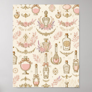 Vintage Perfume Bottle Silhouette Art Poster