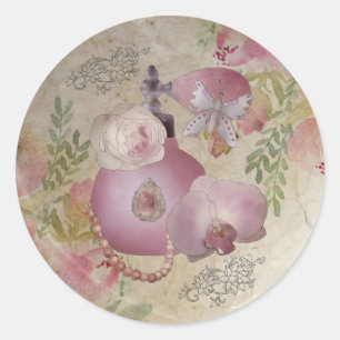 vintage perfume classic round sticker