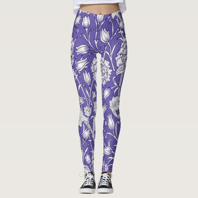 Vintage Periwinkle Floral Pattern Leggings (Front)
