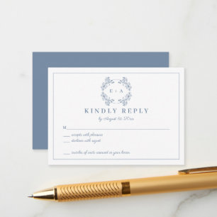 Vintage Periwinkle Monogram Wedding RSVP Card