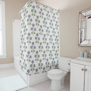 Vintage Periwinkle & Poppy Red Botanical Shower Curtain