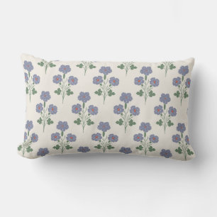 Vintage Periwinkle & Poppy Retro Botanical Lumbar Cushion