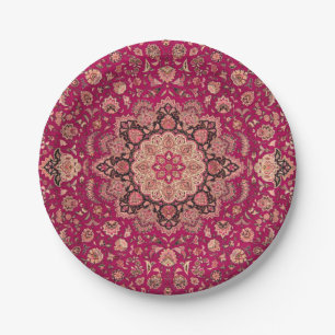 Vintage Persian Floral Rug Pattern Paper Plate