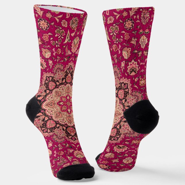 Vintage Persian Floral Rug Pattern Socks (Angled)