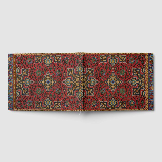 Vintage Persian Rug Pattern Red Blue Arabesque Guest Book (Full)