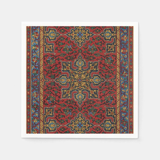 Vintage Persian Rug Pattern Red Blue Arabesque Napkin (Front)