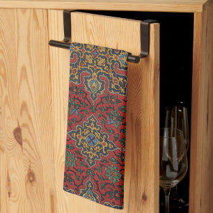 Vintage Persian Rug Pattern Red Blue Arabesque Tea Towel