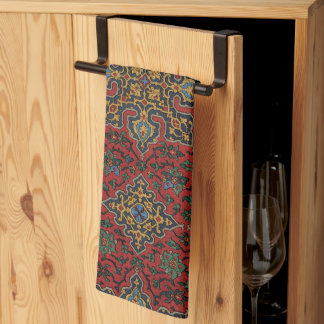 Vintage Persian Rug Pattern Red Blue Arabesque Tea Towel
