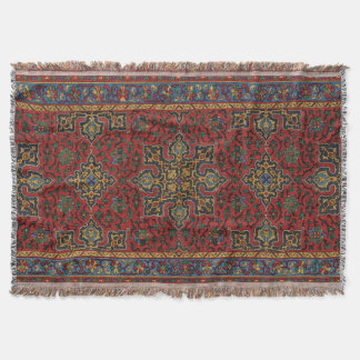 Vintage Persian Rug Pattern Red Blue Arabesque Throw Blanket