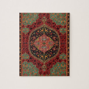 Vintage Persian Rug Pattern Red Green Arabesque Jigsaw Puzzle