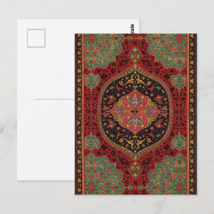 Vintage Persian Rug Pattern Red Green Arabesque Postcard