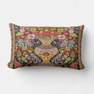 Vintage Persian Turkish Floral Flowers Mid Century Lumbar Cushion