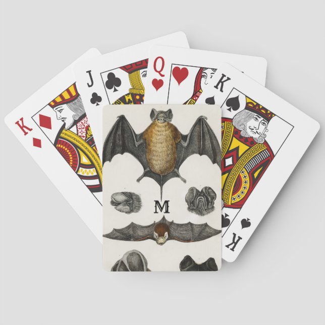Vintage Personalised Bats Gift Illustration Button Playing Cards (Back)