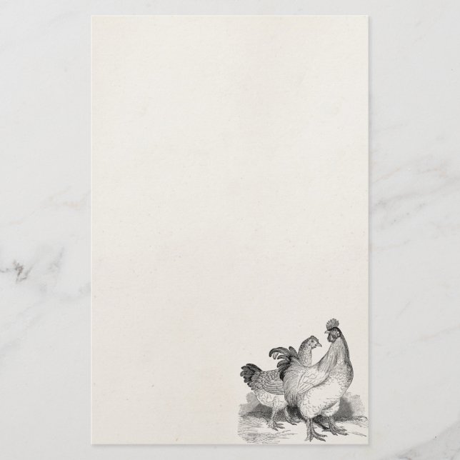Vintage Personalised Chicken Rooster Cochin Birds Stationery (Front)