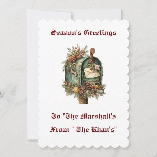 Vintage Personalised Flat Christmas Card (Front)