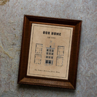 Vintage Personalised House Plan Blueprint Art Poster