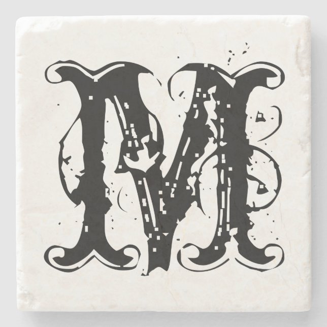 Vintage personalised monogram letter stone coaster (Front)