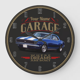 Vintage Personalised Muscle Car Garage Large Clock