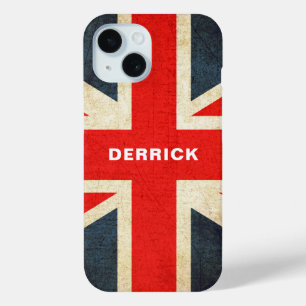 Vintage Personalised Name Bold Typography UK Flag iPhone 15 Case