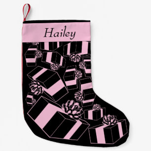 Vintage Personalised Name Pink Packages Pattern Small Christmas Stocking