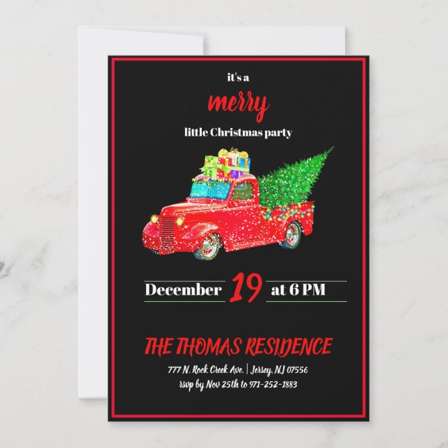 Vintage Personalised Red Truck Christmas Invitation (Front)