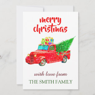 Vintage Personalised Red Truck Christmas Thank You Card