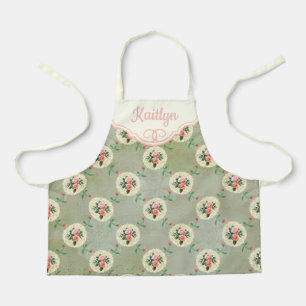 Vintage Personalised Rose Doily Faded Smoky Green  Apron