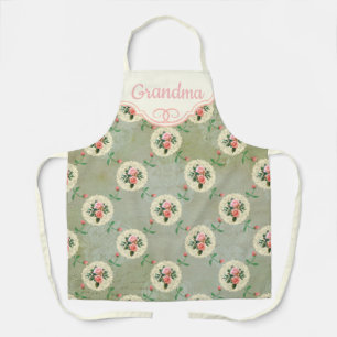 Vintage Personalised Rose Doily Faded Smoky Green  Apron