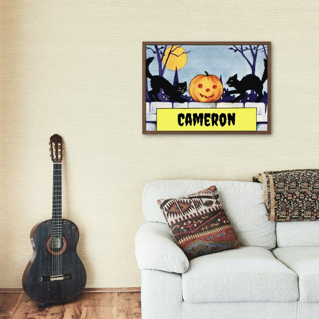 Vintage Personalizable Cat Pumpkin Halloween Poster (Creator Uploaded)
