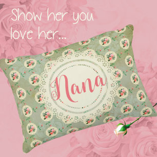 Vintage Personalized Rose Doily Green Damask Decorative Cushion
