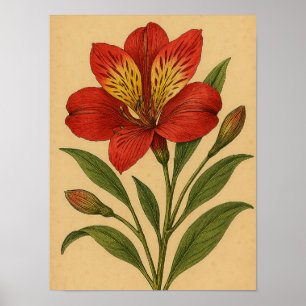 Vintage Peruvian Lily on Weathered Paper Poster