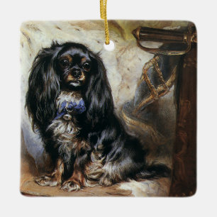 Vintage Pet Animals, Black Toy Spaniel Puppy Dog Ceramic Tree Decoration