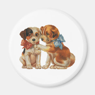 Vintage Pet Animals, Puppy Love Puppies with Bows Magnet