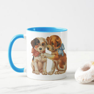 Vintage Pet Animals, Puppy Love Puppies with Bows Mug