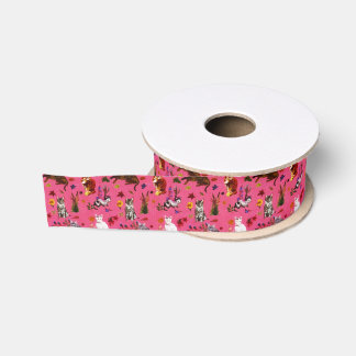 Vintage Pet Cat Dogs Floral Garden Party Grosgrain Ribbon