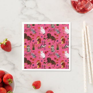 Vintage Pet Cat Dogs Floral Garden Party Napkin