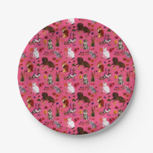 Vintage Pet Cat Dogs Floral Garden Party Paper Plate