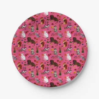 Vintage Pet Cat Dogs Floral Garden Party Paper Plate