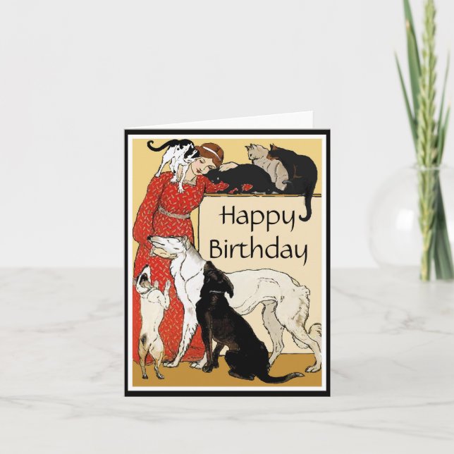 Vintage Pet Lover Birthday Card (Front)