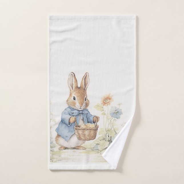  vintage peter bunny with flowers bath towel set (Hand Towel)