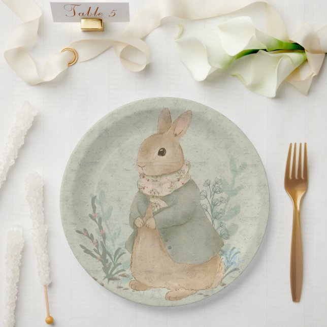  vintage peter bunny with flowers Paper Plate (Wedding)