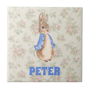Vintage Peter Rabbit Beatrix Potter Floral Kid's Ceramic Tile