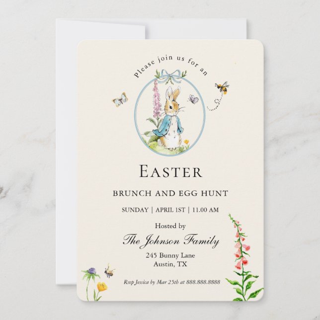 Vintage Peter Rabbit Easter brunch Invitation  (Front)