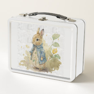 vintage peter rabbit with flowers metal lunch box