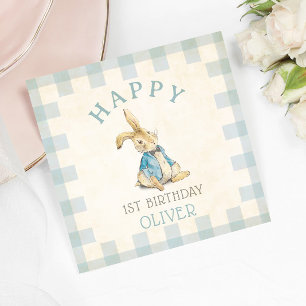 Vintage Peter The Rabbit Blue Gingham 1st Birthday Napkin