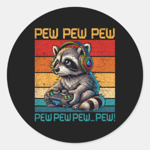 Vintage Pew Raccoon Gamer Video Games Raccoon Love Classic Round Sticker
