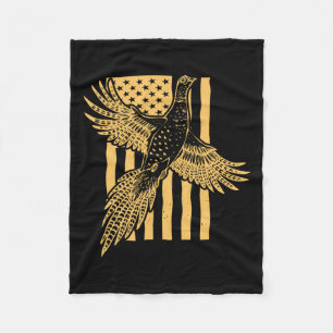 Vintage Pheasant Bird Hunter American Flag Hunting Fleece Blanket
